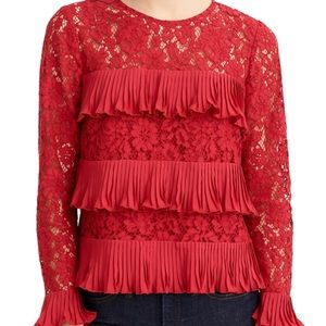 J Crew pleated lace front paneled blouse size 2